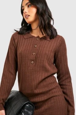 Robe Courte Côtelée à Col à Revers 9 Robe Courte Côtelée à Col à Revers -BOOHO Kleidung Magasin gzz40326 brown xl 3