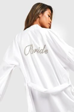 BOOHOO Robe De Chambre Longue Satinée à Slogan Bride -BOOHO Kleidung Magasin gzz40731 white xl 3