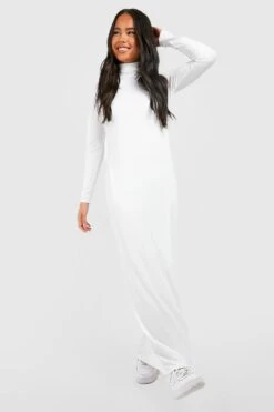 Petite - Robe Longue Côtelée à Col Montant -BOOHO Kleidung Magasin gzz40762 ecru xl 2