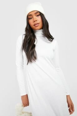 Petite - Robe Longue Côtelée à Col Montant -BOOHO Kleidung Magasin gzz40762 ecru xl 3