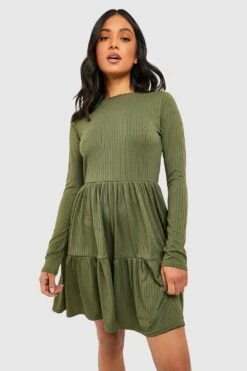 Petite - Robe Babydoll Froncée Côtelée