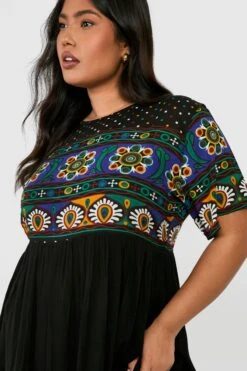 Grande Taille - Robe Babydoll à Imprimé Rétro -BOOHO Kleidung Magasin gzz40879 black xl 3