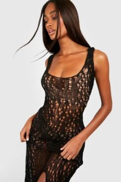BOOHOO Robe Longue Fendue En Maille Fine -BOOHO Kleidung Magasin gzz40981 black xl 3