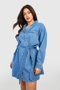Grande Taille - Robe Chemise Nouée En Jean