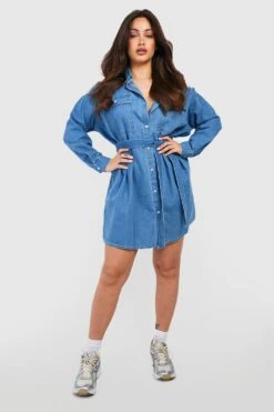 Grande Taille - Robe Chemise Nouée En Jean -BOOHO Kleidung Magasin gzz41362 mid20blue xl 2