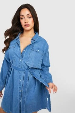 Grande Taille - Robe Chemise Nouée En Jean -BOOHO Kleidung Magasin gzz41362 mid20blue xl 3
