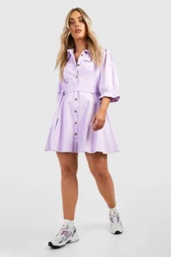 Grande Taille - Robe Patineuse En Jean à Ceinture -BOOHO Kleidung Magasin gzz41363 lilac xl 2