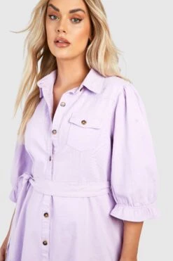 Grande Taille - Robe Patineuse En Jean à Ceinture -BOOHO Kleidung Magasin gzz41363 lilac xl 3
