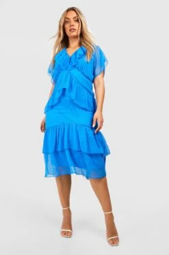 Grande Taille - Robe Mi-longue Plumetis à Volants -BOOHO Kleidung Magasin gzz41415 electric20blue xl 2