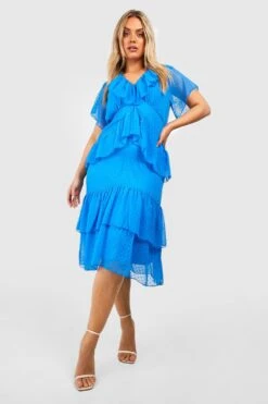 Grande Taille - Robe Mi-longue Plumetis à Volants -BOOHO Kleidung Magasin gzz41415 electric20blue xl 3