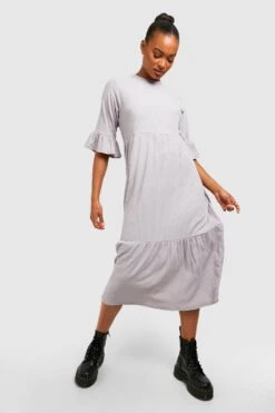 Tall - Robe Côtelée à Volants étagés -BOOHO Kleidung Magasin gzz41459 grey xl 2