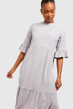 Tall - Robe Côtelée à Volants étagés -BOOHO Kleidung Magasin gzz41459 grey xl 3