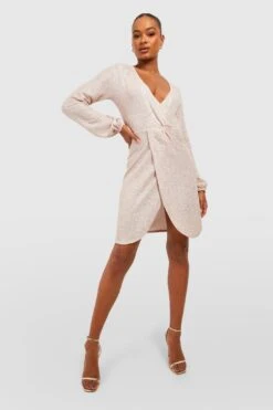 Tall - Robe Portefeuille Courte à Paillettes