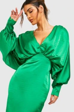 Robe Mi-longue Satinée à Manches Tombantes -BOOHO Kleidung Magasin gzz41684 bright20green xl 2