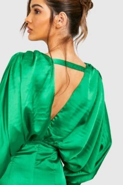 Robe Mi-longue Satinée à Manches Tombantes -BOOHO Kleidung Magasin gzz41684 bright20green xl 3