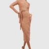 Robe Mi-longue Texturée à Ceinture -BOOHO Kleidung Magasin gzz41697 camel xl