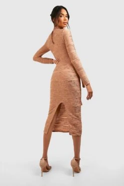 Robe Mi-longue Texturée à Ceinture -BOOHO Kleidung Magasin gzz41697 camel xl 1