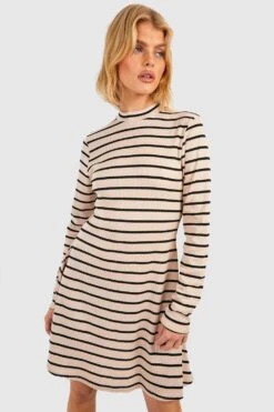 Robe Côtelée à Rayures Et Col Montant -BOOHO Kleidung Magasin gzz41768 stone xl 2