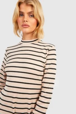 Robe Côtelée à Rayures Et Col Montant -BOOHO Kleidung Magasin gzz41768 stone xl 3