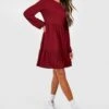 Robe Froncée à Manches Longues -BOOHO Kleidung Magasin gzz41769 berry xl