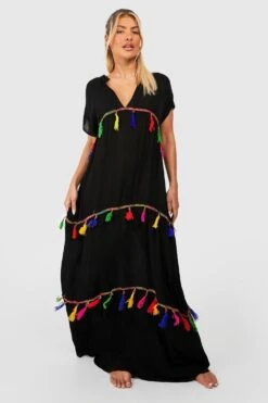 Robe De Plage Longue à Franges -BOOHO Kleidung Magasin gzz42411 black xl 2