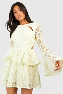 Petite - Robe Premium En Dentelle à Manches évasées -BOOHO Kleidung Magasin gzz42526 lemon xl 2