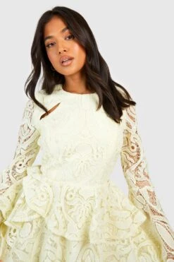 Petite - Robe Premium En Dentelle à Manches évasées -BOOHO Kleidung Magasin gzz42526 lemon xl 3