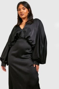 Grande Taille - Robe Longue Satinée Décolletée -BOOHO Kleidung Magasin gzz42544 black xl 2