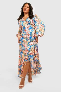Grande Taille - Robe Longue Fleurie à Volants -BOOHO Kleidung Magasin gzz42545 blue xl 2