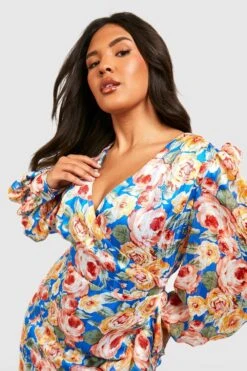 Grande Taille - Robe Longue Fleurie à Volants -BOOHO Kleidung Magasin gzz42545 blue xl 3