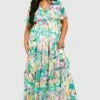 Grande Taille - Robe Longue Fleurie à Manches Volantées 1 Grande Taille - Robe Longue Fleurie à Manches Volantées -BOOHO Kleidung Magasin gzz42549 green xl