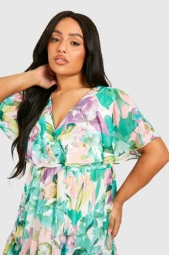 Grande Taille - Robe Longue Fleurie à Manches Volantées -BOOHO Kleidung Magasin gzz42549 green xl 3