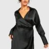 Grande Taille - Robe Portefeuille Satinée à Ceinture -BOOHO Kleidung Magasin gzz42561 black xl