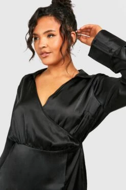Grande Taille - Robe Portefeuille Satinée à Ceinture -BOOHO Kleidung Magasin gzz42561 black xl 3