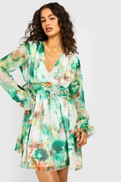 Robe Imprimée à Volants Et Col V -BOOHO Kleidung Magasin gzz42569 green xl 2