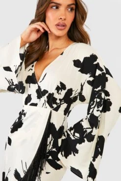 Robe Portefeuille Fleurie à Franges 8 Robe Portefeuille Fleurie à Franges -BOOHO Kleidung Magasin gzz42606 cream xl 2