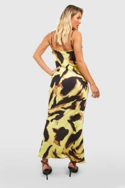 Robe Longue Imprimée à Col Bénitier -BOOHO Kleidung Magasin gzz42617 chartreuse xl 1