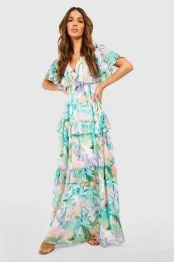 Robe Longue Fleurie à Manches Larges -BOOHO Kleidung Magasin gzz42622 green xl 2