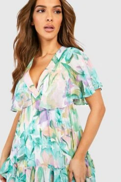 Robe Longue Fleurie à Manches Larges -BOOHO Kleidung Magasin gzz42622 green xl 3