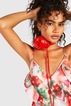 Robe Longue Fleurie à Volants -BOOHO Kleidung Magasin gzz42629 pink xl 3