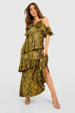 Robe Longue Zébrée à Volants 8 Robe Longue Zébrée à Volants -BOOHO Kleidung Magasin gzz42630 khaki xl 2