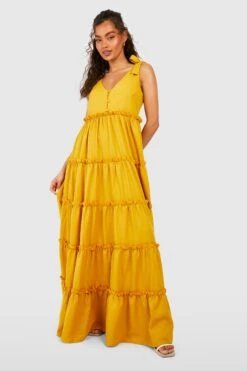 Robe Longue à Volants étagés -BOOHO Kleidung Magasin gzz42661 mustard xl 2