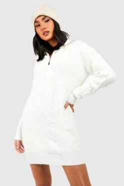 Robe Pull Zippée En Maille Torsadée Premium