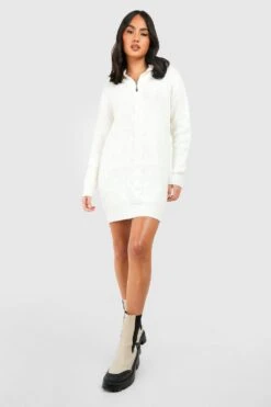 Robe Pull Zippée En Maille Torsadée Premium 8 Robe Pull Zippée En Maille Torsadée Premium -BOOHO Kleidung Magasin gzz42706 ivory xl 2