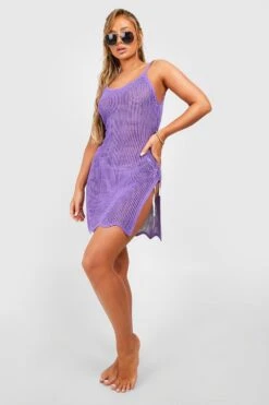 Robe De Plage Pastel En Crochet -BOOHO Kleidung Magasin gzz42770 lilac xl 2
