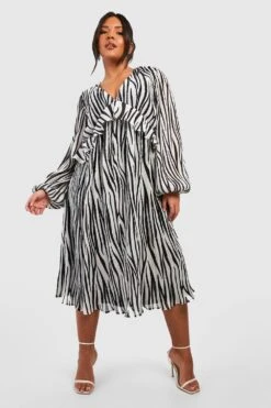 Grande Taille - Robe Patineuse Zébrée à Volants