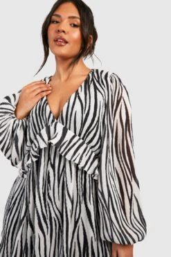 Grande Taille - Robe Patineuse Zébrée à Volants -BOOHO Kleidung Magasin gzz42899 black xl 3