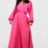 BOOHOO Petite - Robe Portefeuille à Manches Larges -BOOHO Kleidung Magasin gzz42909 pink xl