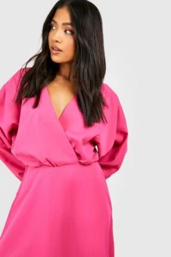 BOOHOO Petite - Robe Portefeuille à Manches Larges -BOOHO Kleidung Magasin gzz42909 pink xl 3