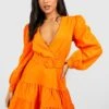 BOOHOO Petite - Robe Portefeuille Patineuse à Manches Larges 1 BOOHOO Petite - Robe Portefeuille Patineuse à Manches Larges -BOOHO Kleidung Magasin gzz42910 orange xl